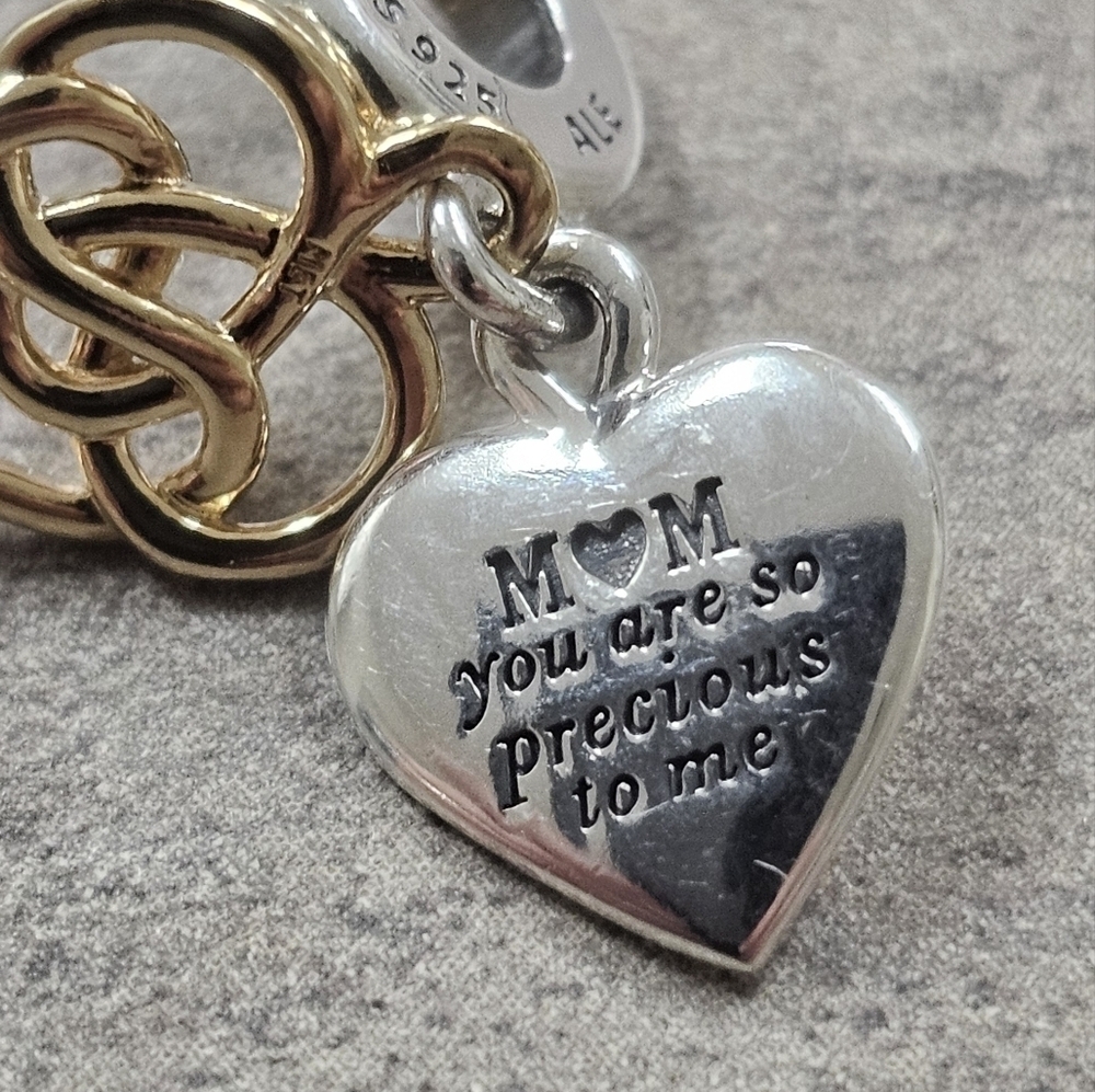 Authentic Pandora Lab-grown Diamond Engravable Mom Double Dangle Charm - Picture 3 of 4